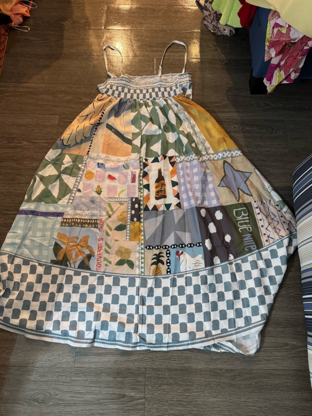 Women’s Patchwork Sundress with Pastel Multicolor Print